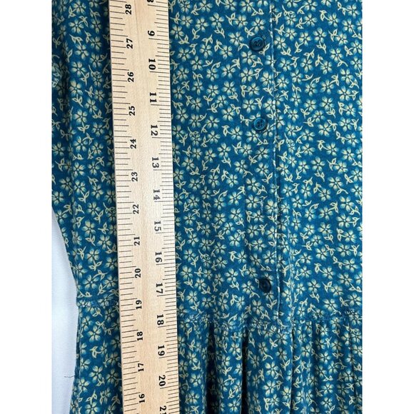 VTG LL Bean Girls Small Long Sleeve Midi Dress Green Floral Side Pockets - Picture 8 of 16